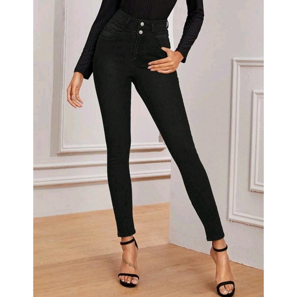 High Waist Skinny Denim Black Jeans